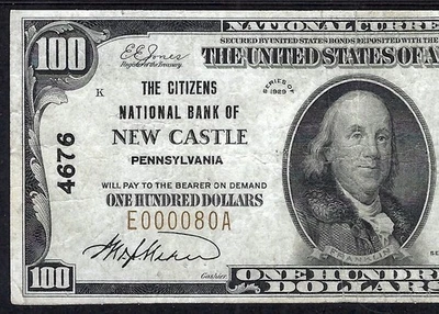 🇺🇸 PA 1929 $100 ♚♚NEW CASTLE, PENNSYLVANIA♚♚ THE CITIZENS NB  PMG VERY FINE 20 - Image 1 of 3