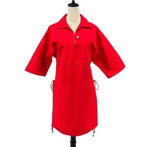 Tory Burch NWT 8 Royal Red Heart Logo Side Lace Up Tie Poplin Shirtdress Dress - Picture 1 of 13