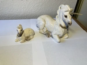 Vintage 1990 Windstone Editions Peña Mother Unicorn & Baby Unicorn Figurines - Picture 1 of 9