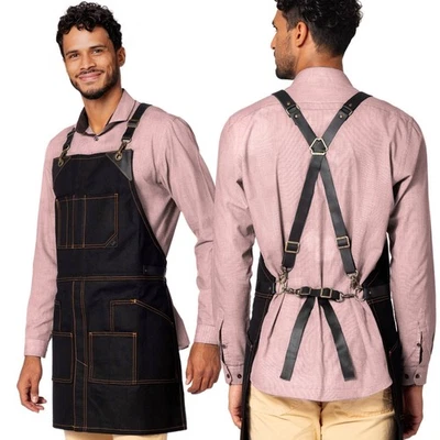 Leather Straps Apron - Waxed Canvas, CrossBack, Easy-Fastening - Carpenter - Image 1 of 4