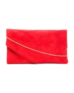 Joseph D'arezzo Faux Suede Red Envelope Clutch with Shoulder Chain - Picture 1 of 2