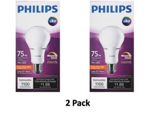~2 pack~ Philips LED 75W Equivalent Soft White Household A21 Dimmable LED - Picture 1 of 3