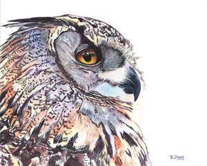Giclee fine art print of gouache painting great horned owl, bird 8"×10" - Picture 1 of 2