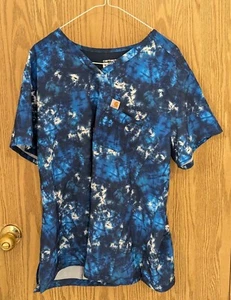 Carhartt Workwear Women's V-Neck One Pocket Top Scrub XL Blue Camo Pattern  - Picture 1 of 7