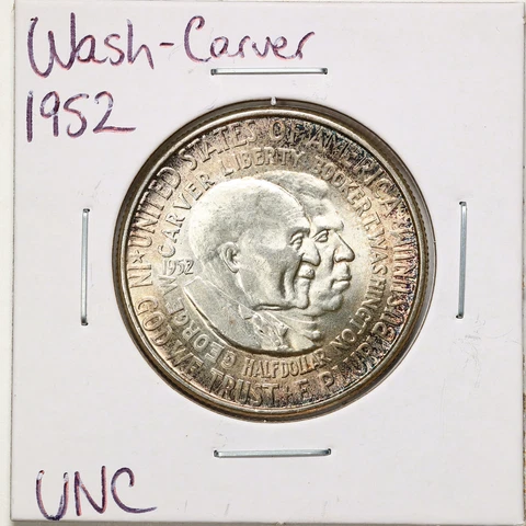 1952 50C Washington-Carver Commem Half Dollar in Uncirculated Condition #BH00164 Cover