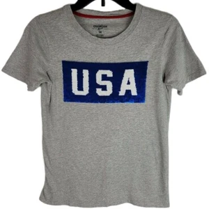 OshKosh Youth Size 14 Gray Reversible Sequins USA T Shirt - Picture 1 of 5