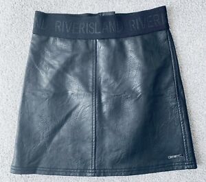 Girls River Island Black Faux Leather Skirt Age 9 Cute! 🖤