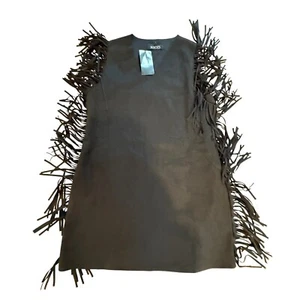 Neu mit Etikett XL schwarzes Fransenkleid ärmellos V-Ausschnitt Party Country Minikleid - Bild 1 von 6