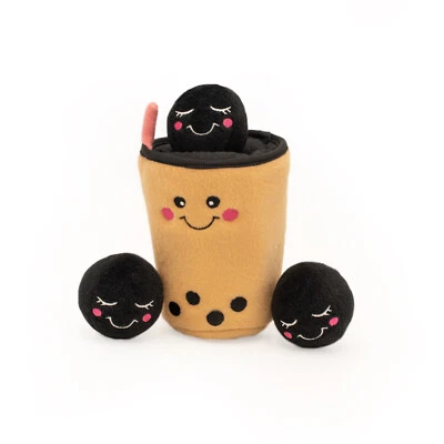 Zippy Paws Zippy Burrow Interactive Dog Toy - Boba Milk Tea + 3 Boba Squeaky Toy - Image 1 of 2