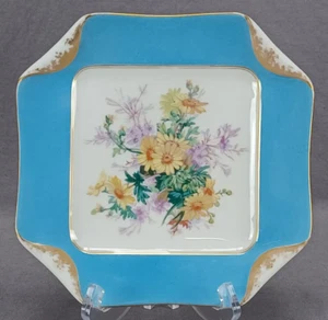 Haviland Limoges Yellow Daisies & Purple Floral Blue & Gold Napkinfold Plate - Picture 1 of 9