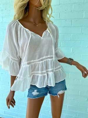 ¡Nuevo! Blusa Top de Playa Ligera en Niveles AQUA McQueen Mujer Boutique S M L Foto 1 de 4