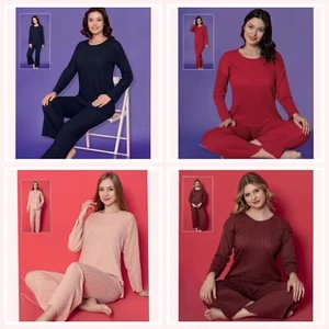 Damen Pyjama Schlafanzug Lang 2-Teiler Set Warm Winter S-63 - Bild 1 von 9