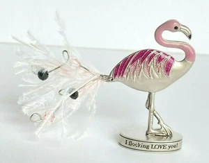 Ganz Pink Flamingo Message Figurine w/Feathered Tail "I Flocking Love You!" - Picture 1 of 5