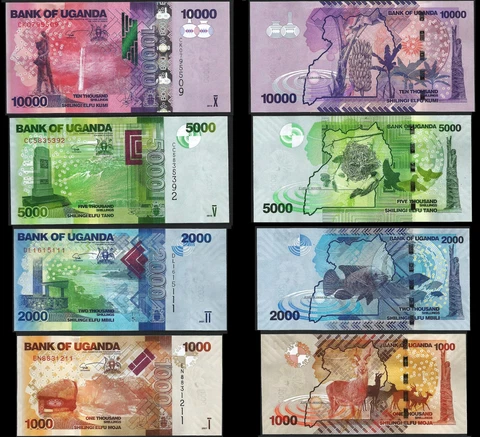 Uganda 4 Pcs  Set, 1000 2000 5000 10000 Shillings 2019 2021, UNC Cover