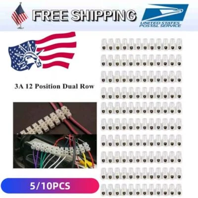 10/5PCS Dual Row 12 Positions 3A Screw Terminal Electric Barrier Strip Block - Image 1 of 4