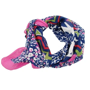 Fair Trade Scarf Animal Print Pink Navy Square Hand Made Screen Print Cotton 40" - Picture 1 of 9