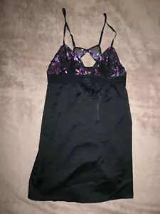 Triumph Lace Trim Black Sleep Shirt Lingerie Top Satin Nightgown 40 size EU - Zdjęcie 1 z 6
