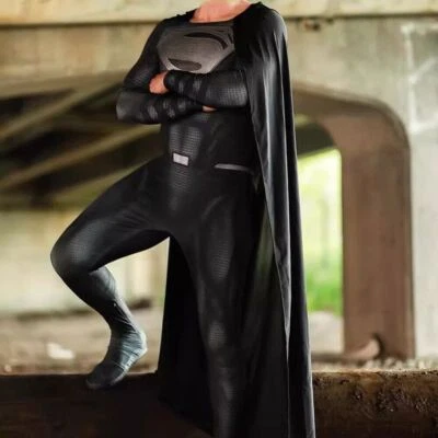 Mono Disfraz Capa Disfraz Negro Superman Traje Muscular Adulto Niños Halloween Foto 1 de 4