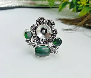 Malachite & Topaz Gemstone 925 Sterling Silver Handmade Jewellry Ring Size-8.25 - Picture 1 of 3