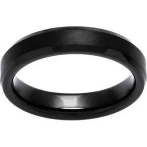 6mm Men's - Women Tungsten Black Beveled Edge Brushed Center Wedding Band Ring - Picture 1 of 3