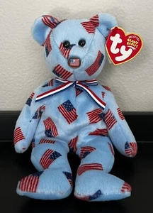 TY Original Beanie Baby "UNION" - patriotisch USA Flagge Nase Bär 2003- nicht mehr produziert neu mit Etikett - Bild 1 von 6
