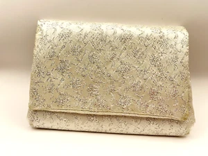 Vintage H L U.S.A. Ivory Clutch Silver Elegant Embellished Floral Details - Picture 1 of 10