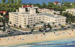 FORT LAUDERDALE FL LAUDERDALE BEACH HOTEL 1947 VINTAGE LINEN POSTCARD 100624 T - Picture 1 of 2