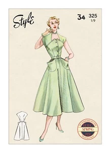 1950s Summer Dress with Slouch Pockets Vintage Sewing Pattern Bust 34 - Picture 1 of 3