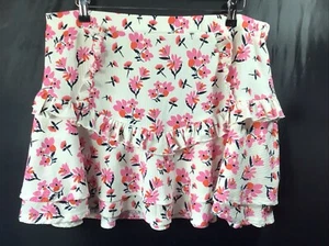 River Island White & Pink Floral Print Ruffle Trim Mini Skirt Size 18 Ex Con - Picture 1 of 4