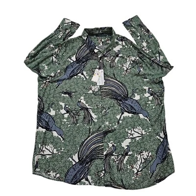 NUEVO CON ETIQUETAS Camisa Perry Ellis 4XL Estampado de Pájaros Abotonada Manga Larga Verde Blanco Foto 1 de 4