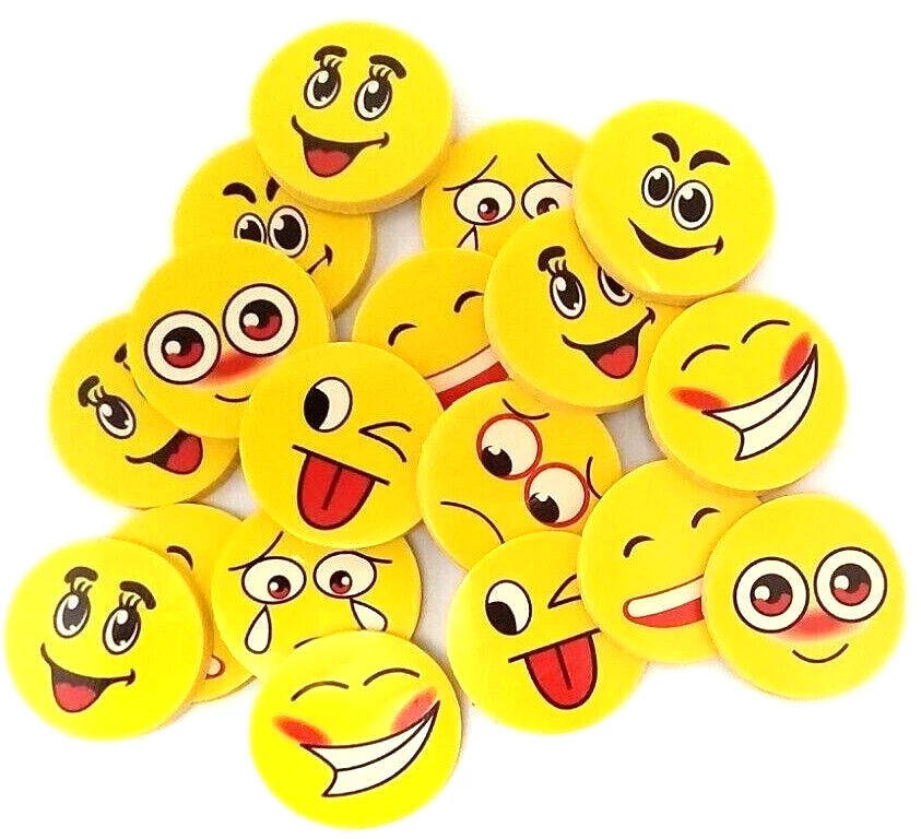 SCHRAMM 24 Stück Radiergummis Lachgesicht ca. 4,5 cm Radier Gummi Rubber Radierer Tombol