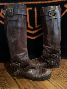 Enzo Angiolini Easaylem Zipper Riding Boots Brown Leather Knee High SZ 9.5 - Picture 1 of 16