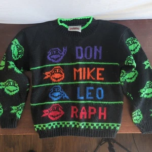 VTG Retro Teenage Ninja Mutant Turtles Knit Sweater 1990 Hot Cashews Youth Med - Picture 1 of 10
