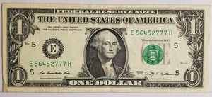 Billete de un dólar Lucky 777 Vintage Series 2009 número de serie elegante E56452777H - Imagen 1 de 2
