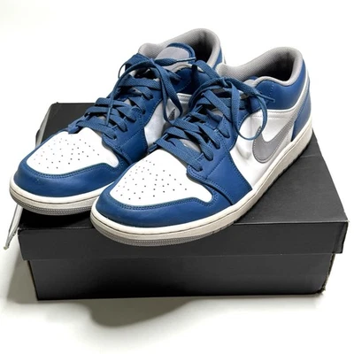 Zapatillas bajas Air Jordan 1 para hombre talla 13 azul verdadero/gris cemento blanco 553558-412 Foto 1 de 4