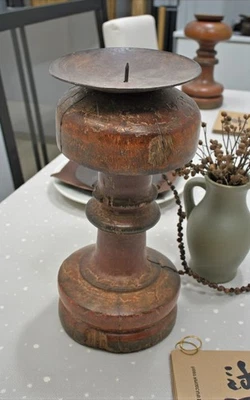 Antique Wooden Paga Leg Candle Holder Stand Original Old Hand Carved Painted - Image 1 of 4