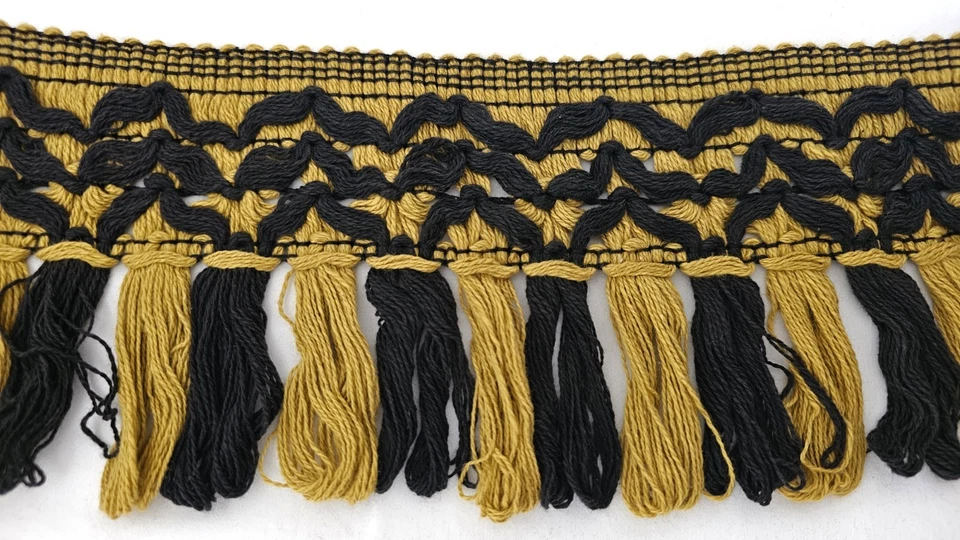 Black Gold 5" Extra Wide Sewing Loop Trim Vintage Boho Decor Retro 5+ Yds - Image 1 of 2