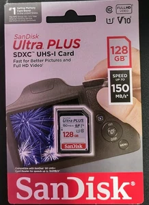 Tarjeta de memoria SanDisk Ultra Plus 128 GB Clase 10 - SDXC UHS-I - SDSDUWC-128G-AT6IN - Imagen 1 de 2