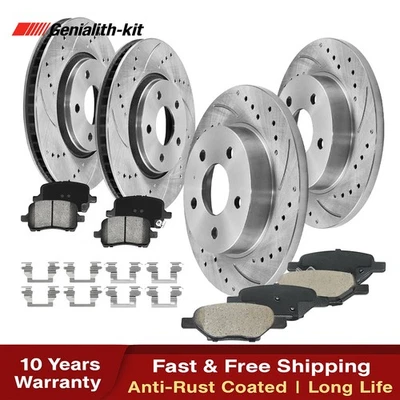 Front Rear Drilled Rotors Brake Pads for 2005 2006-2010 Pontiac G6 Chevy Malibu - Imagem 1 de 4