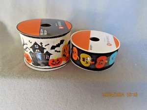 CRAFT RIBBON CELEBRATE IT-2 UNUSED ROLLS HALLOWEEN RIBBON PUMPKIN -HAUNTED HOUSE - Picture 1 of 4