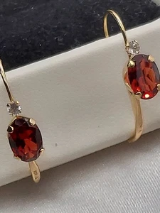 14K Yellow Gold 2.00ct Almandine Garnet Diamond Lever earrings J4346YS 1.1Gr New - Picture 1 of 12