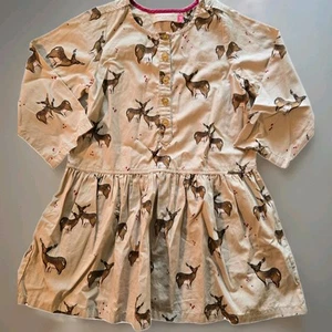 Pink Chicken Girls Dress – Tan Deer Print, Long Sleeve, Size 4Y - Picture 1 of 5