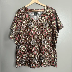 Baby Phat medical scrub top black cat printed short sleeves - Picture 1 of 7