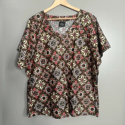 Baby Phat medical scrub top black cat printed short sleeves - Image 1 of 4