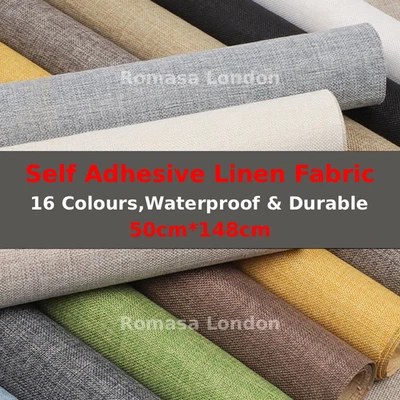 1.5M Linen Fabric Self Adhesive Sticky Back DIY Upholstery Repair Craft - Image 1 of 4