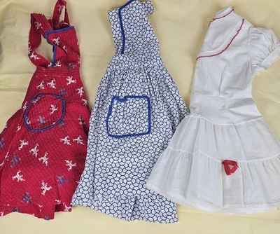 Vintage Lot of 3 Girls Dresses Sz 5 Apron Style Clowns Geometric Red White Blue - Image 1 of 4