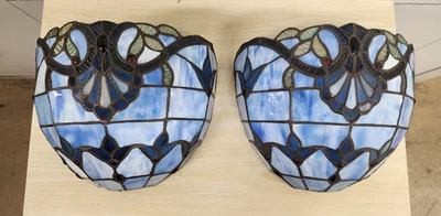 2 Vintage Stained Glass Wall Sconce Light Fixture Tiffany Style Victorian Design - Image 1 of 4