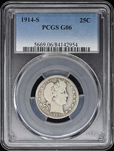 1914-S 25C Barber Quarter PCGS G6 - Picture 1 of 2
