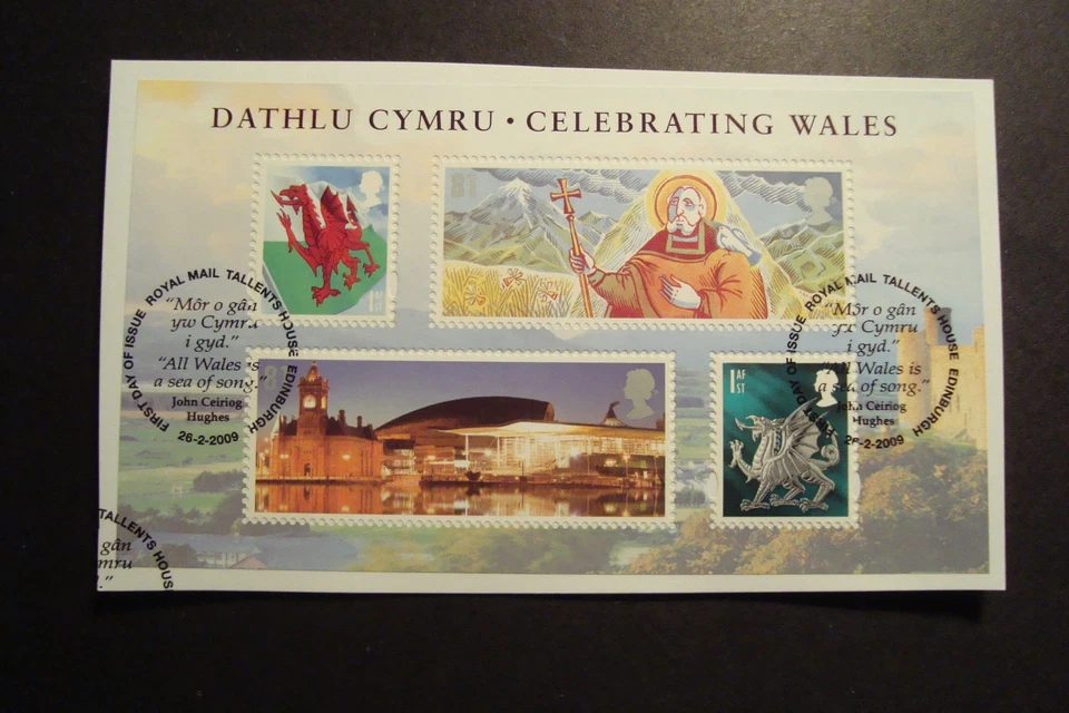 GB 2009 ~Celebrando Gales M/S~Juego usado muy fino, en pieza~ex FDC~Vendedor del Reino Unido Foto 1 de 1