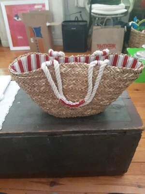 Bolso de playa grande Roberta Roller Rabbit forro a rayas rojas Foto 1 de 4